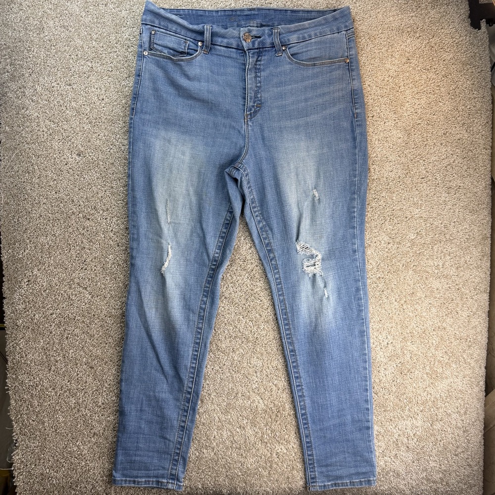 Seven7 Life Skinny Jeans Womens 16 Light Wash Blue Distressed Stretch Denim